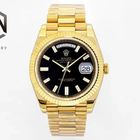 Rolex Replica Day-Date Steel Black Dial 40mm Steel Bracelet Watches