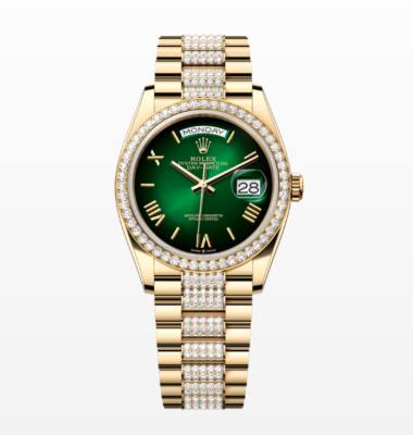 Replica Rolex Day-Date Green Ombré Dial 36MM Yellow Gold Diamond Watch